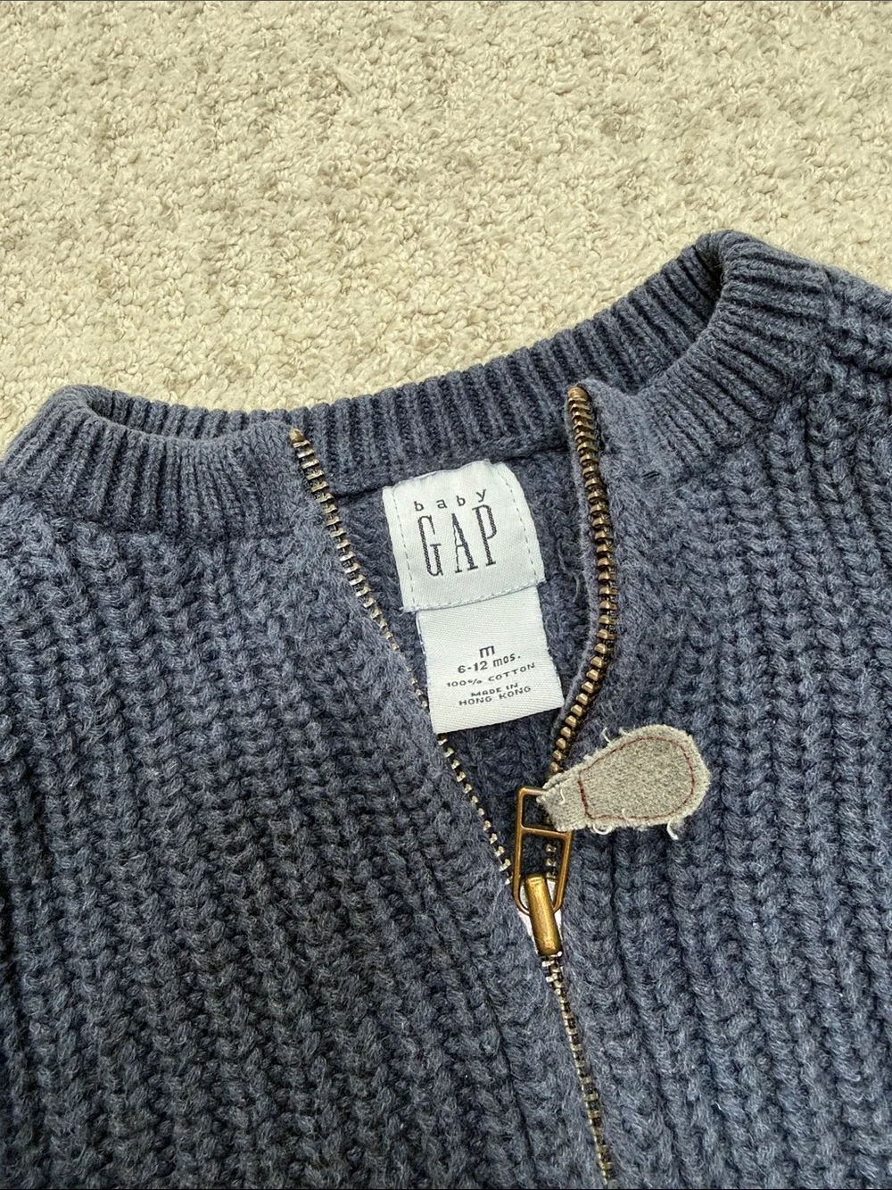 Vintage Baby Gap Cotton Zip Up Knit Sweater, 6-12 months